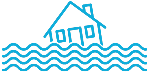 Image Description: A cartoony image of a house bobbing in a flood. End Description