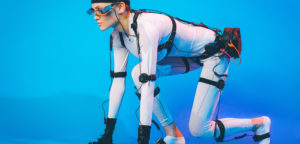 person in motion capture suit/equiptment