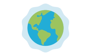 The Earth. Around the earth is a rotating blue layer representing the ozone layer. A magnifying glass appears.